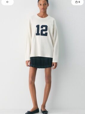 Aritzia Cream Long Sleeve Tee with Navy '12' Graphic